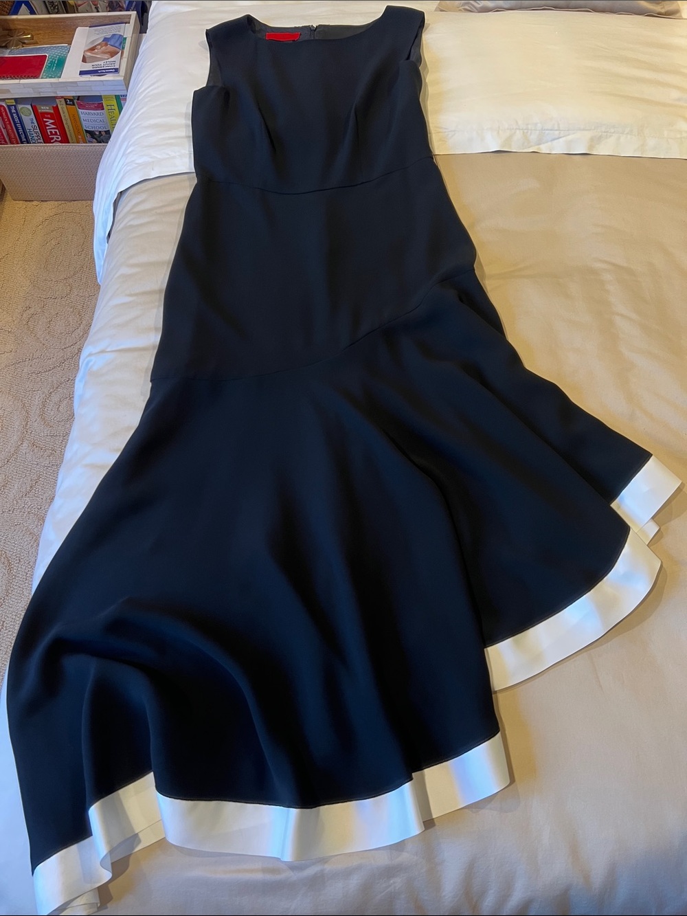 Carolina Herrera Black Sleeveless Asymmetrical Dress with White Trim